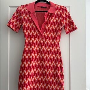 Zara Red and Pink Chevron Mini Dress